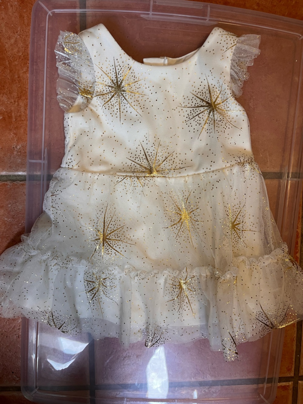 The Children's Place White Dress with Gold Starburst Glitter